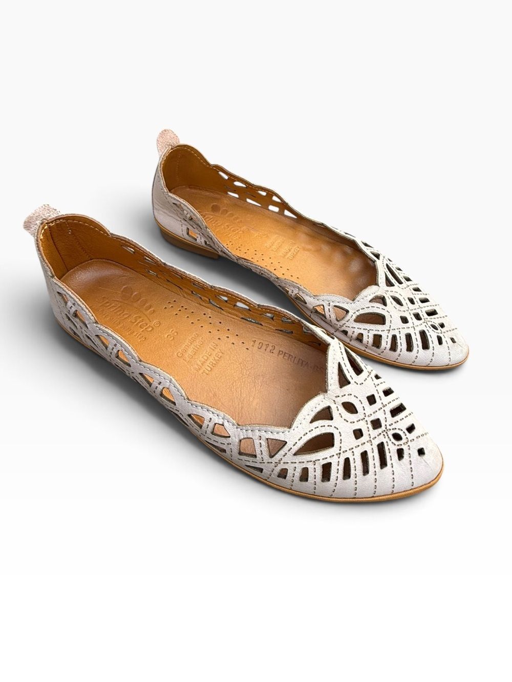 Spring Step Delorse Laser Cut Leather Flats Pointed Scalloped Shoes 36 US 6